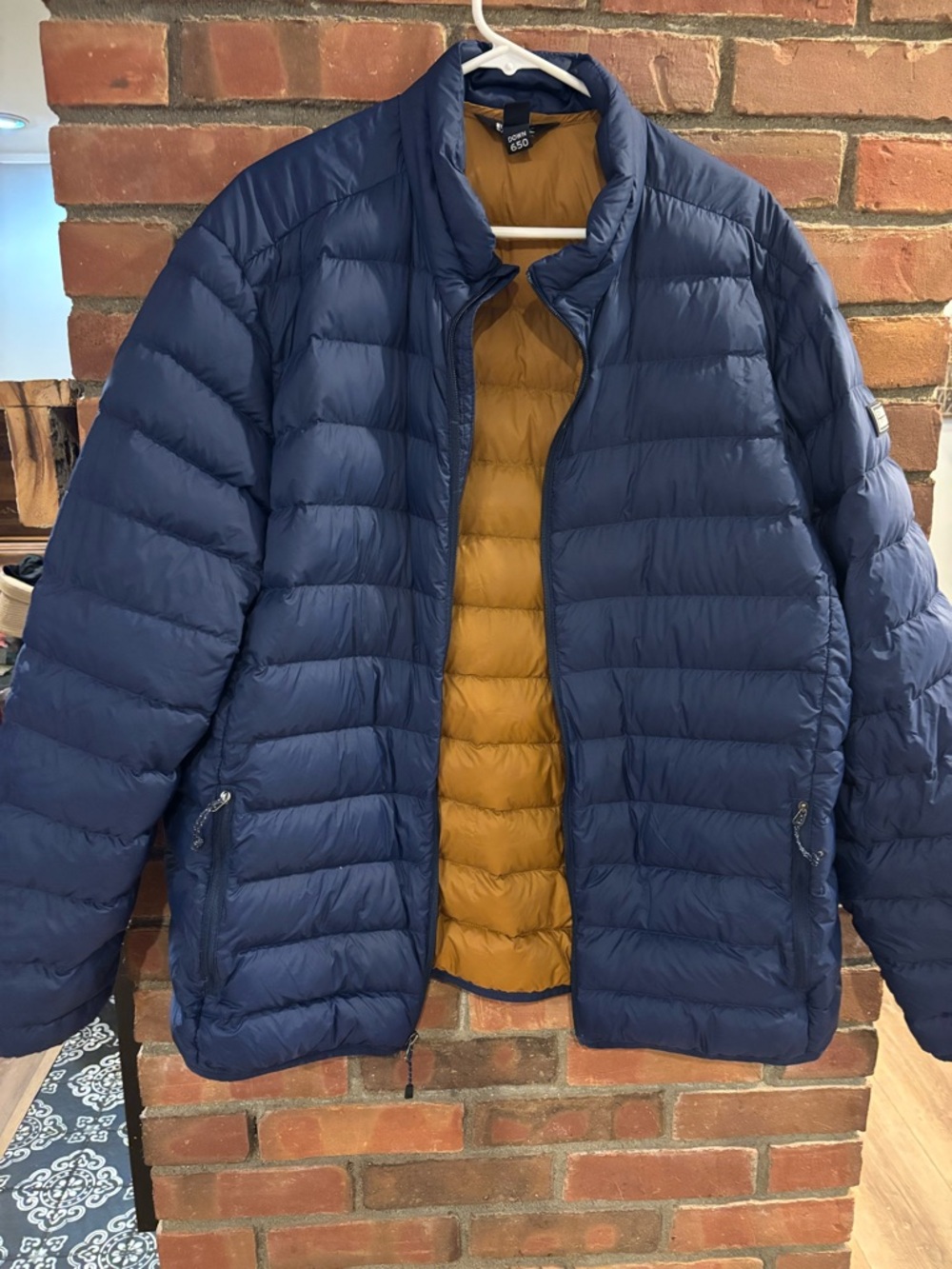 Eddie Bauer Navy Puffer Jacket with Mustard Interior